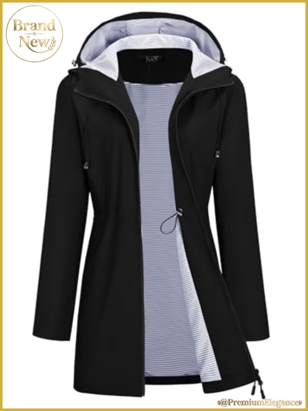 Women's Waterproof Hooded Long Rain Jacket Lined Trench Coat